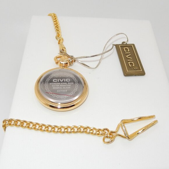 Civic Gold Tone Pocket Watch with 15" Chain / Brand New - No Papers / Open Face - Picture 4 of 4